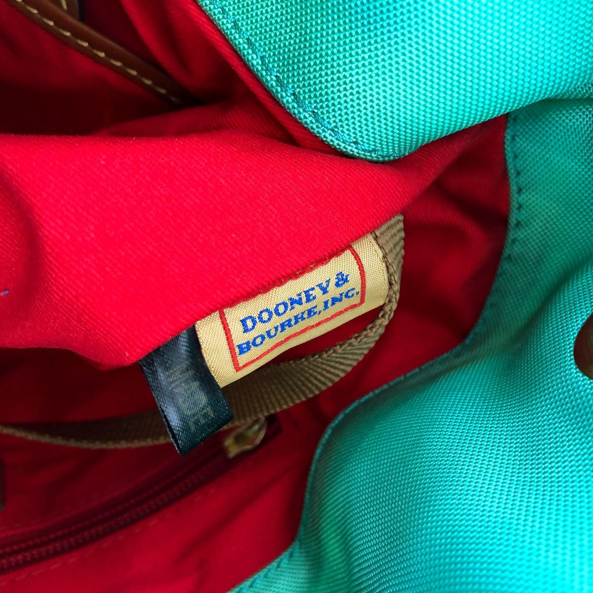 Dooney & Bourke Teal Nylon Shoulder Bag with Brown Braided Leather Trim (+COA)