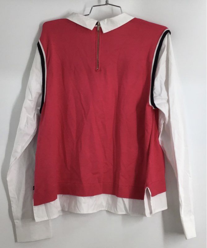 Karl Lagerfeld Paris Women's Pink White Mock Layer Knit Top Collared Sz L NWT