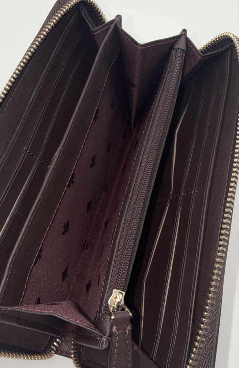 Kate Spade Pink Burgundy Saffiano Leather Zip Around Continental Long Wallet