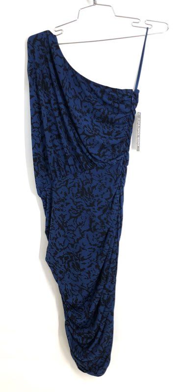 Gianni Bini Women's Lake Blue Black One Shoulder Ruched Knit Dress NWT Sz S