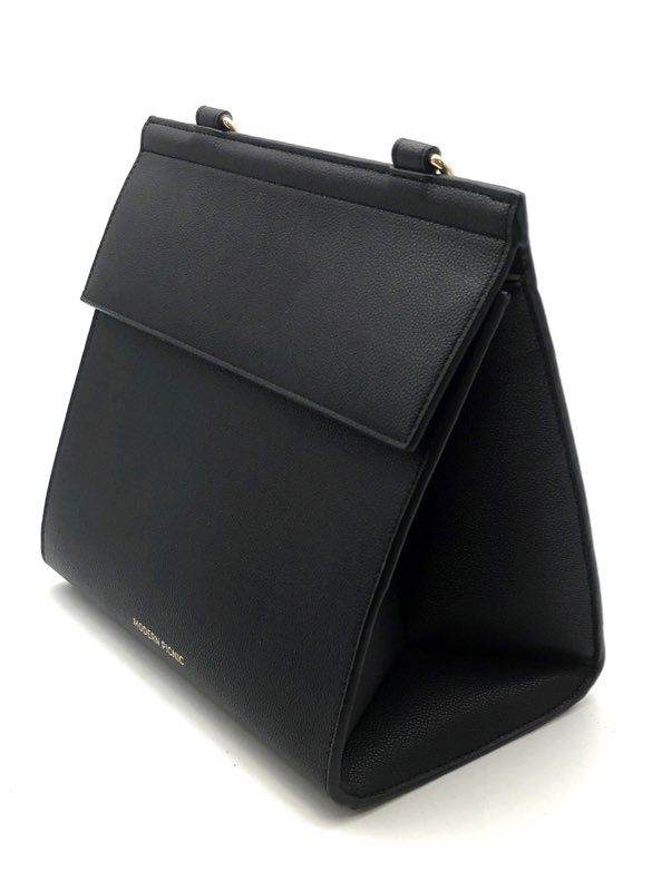 Modern Picnic Black Pebbled Vegan Leather Large Luncher Insulated Lunch Bag