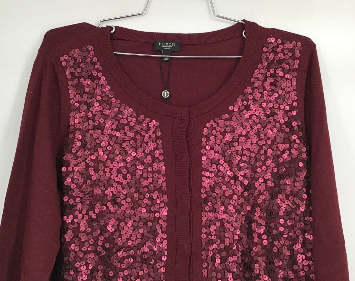 NWT Talbots Women&#39;s Maroon Sequin Cardigan Sweater - Size 1X