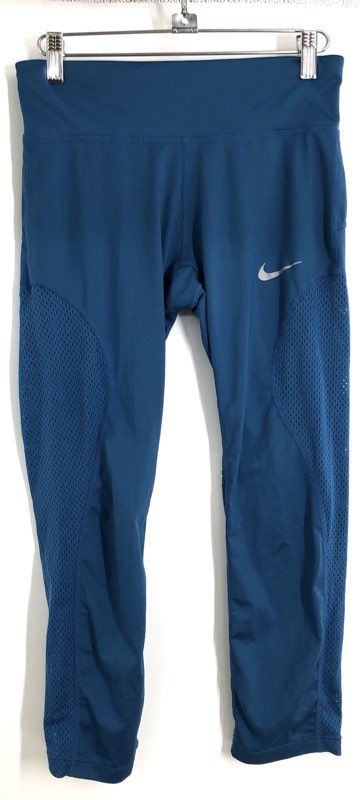 Nike Women's Teal Blue Dri-FIT Mesh Running Leggings Cropped Tights Sz S