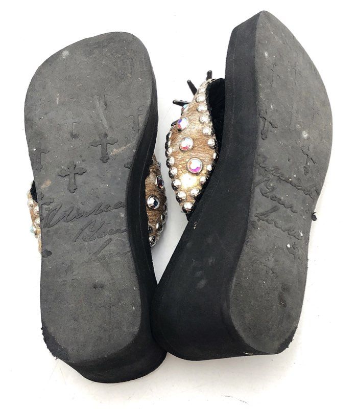 Gypsy Soule Leopard Calf Hair Crystal Studded Platform Wedge Sandals Size 6