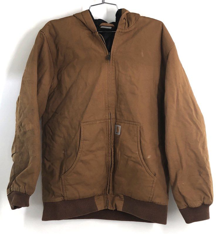 Carhartt Boys Brown Duck Canvas Quilt Lined Hooded Active Work Jacket Youth XL