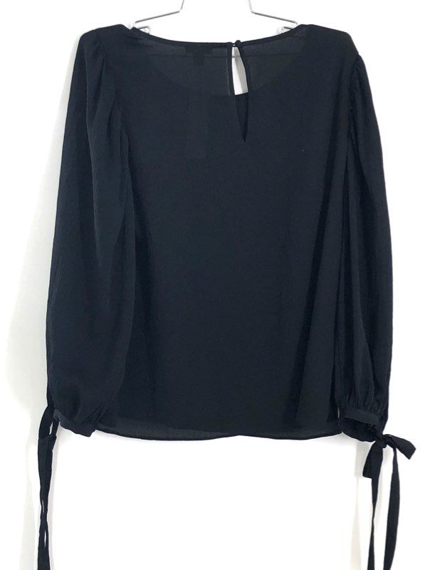 Ann Taylor Women's Black Long Sleeve Tie Cuff Keyhole Back Blouse Sz S NWT