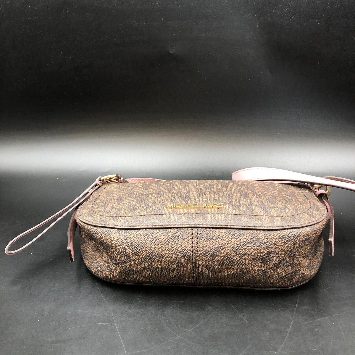Michael Kors Brown Pink Jet Set Crescent Crossbody Bag Gold Hardware COA