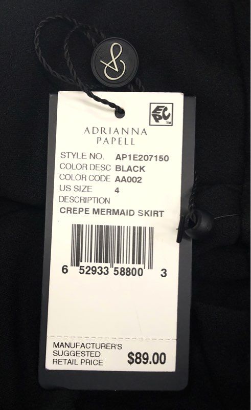 Adrianna Papell Women's Black Crepe Mermaid Skirt NWT Size 4
