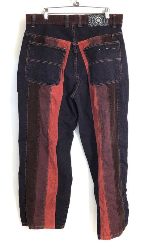 Vintage Y2K Noiz Jeans Striped Panel Baggy Skater Denim Pants Sz 36x32