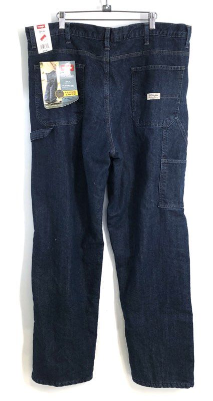 Wrangler Men's Carpenter Jeans Dark Blue Fleece Lined Rugged Denim Sz 38x34