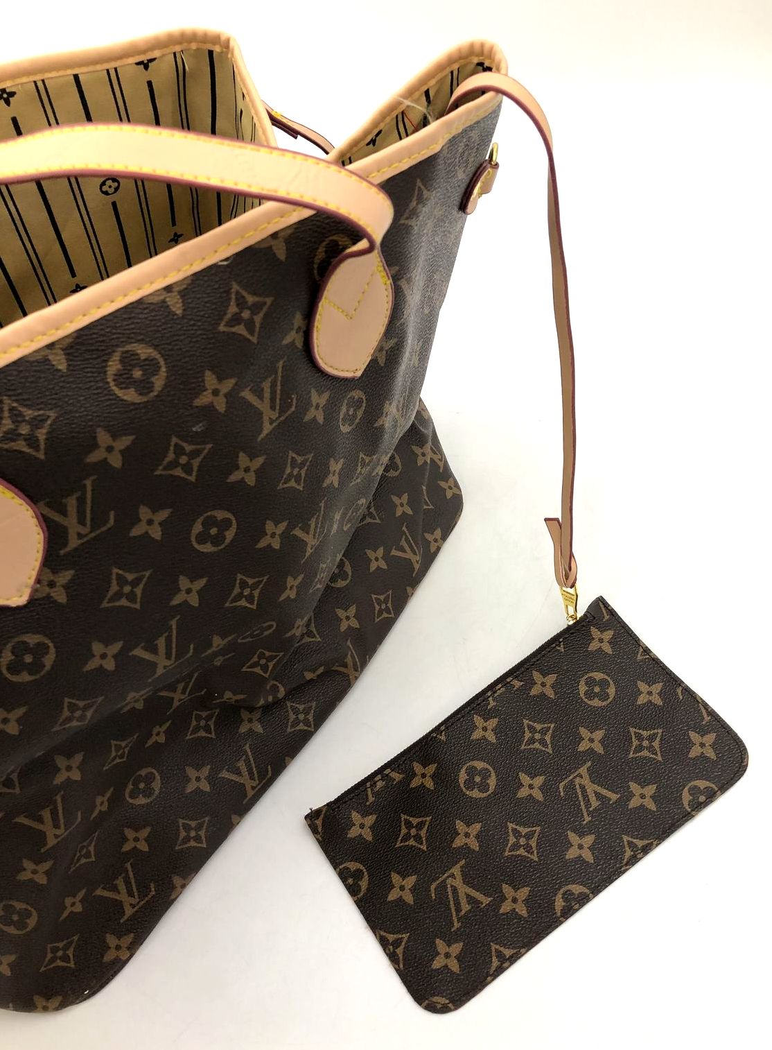 Louis Vuitton inspired Brown Monogram Neverfull MM Tote Bag with Removable Pouch