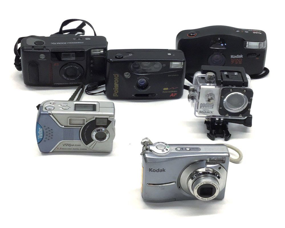 Mixed Film & Digital Point & Shoot Camera Lot 6 Pcs Kodak Minolta Polaroid
