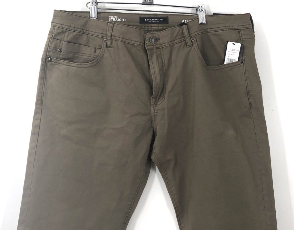 NWT Liverpool Men's Modern Straight Chino Pants Military Green 5-Pocket 40x32