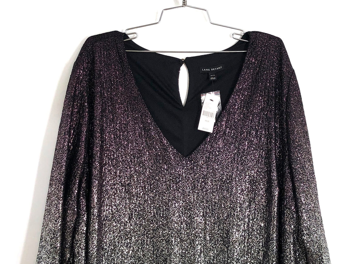 Lane Bryant Women's Purple Silver Ombre Metallic Sparkle Dress Sz 26/28 NWT