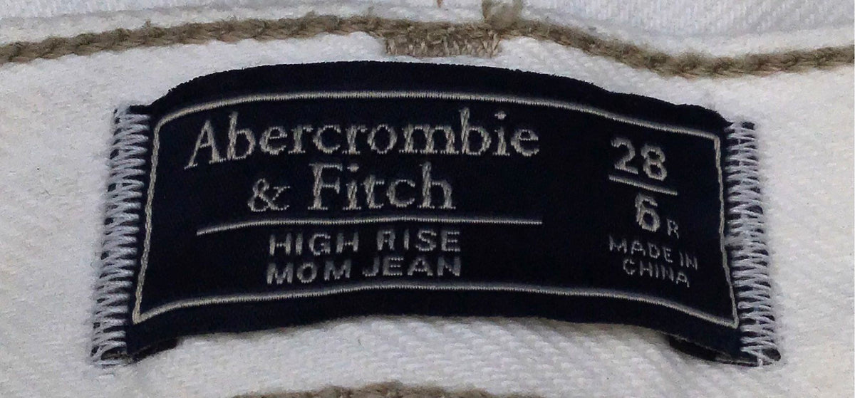 Abercrombie & Fitch Women's White Distressed High Rise Mom Jeans Size 28 6R