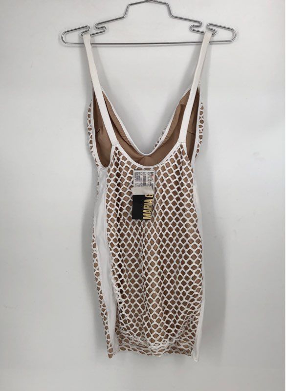 NWT Maria Gueixa Women&#39;s White Sleeveless Plunge Neck Mini Dress - Size Medium