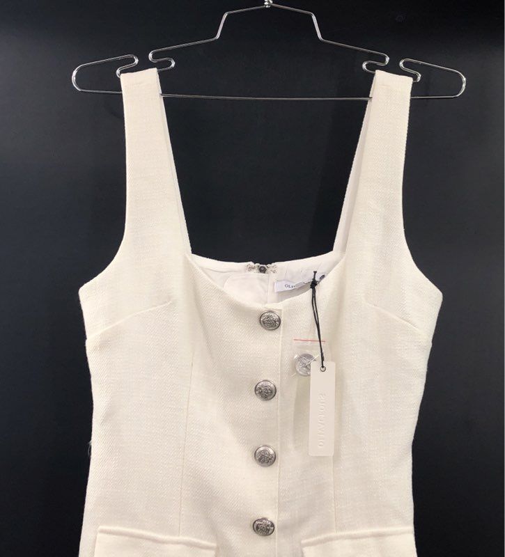Olivaceous Women's White Textured Tweed Button Front Sleeveless Mini Dress NWT S