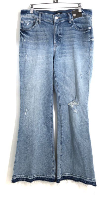 Express Women's '70s Flare Jeans Blue Mid Rise Distressed Raw Hem Sz 10S NWT