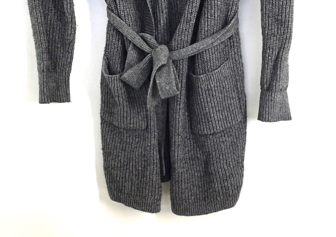 Boden Women's Gray Ribbed Knit Belted Open Front Wool Cashmere Blend Cardigan
