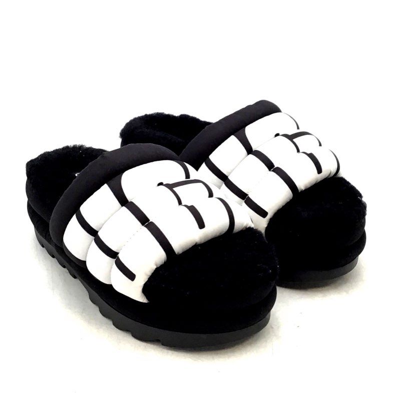 Ugg Women&#39;s Maxi Logo Black White Slide Slipper - Size 8