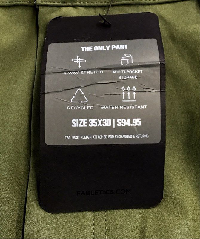 Fabletics Men's The Only Pant Olive Green Stretch Chinos Pants Size 35x30 NWT