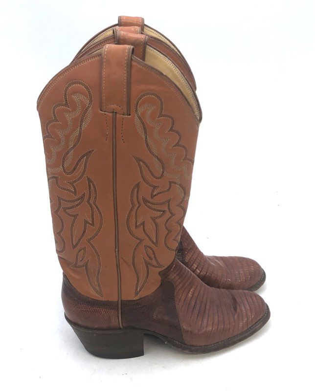 Justin Teju Lizard Skin Brown Cognac Western Cowboy Boots Size 7 B