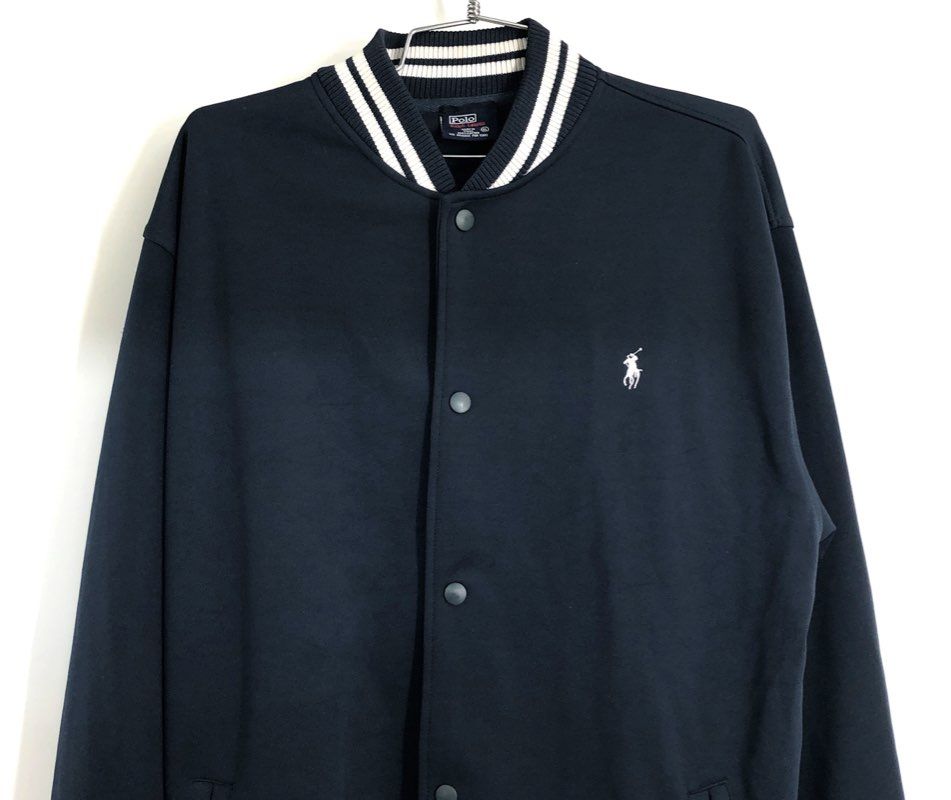 Polo Ralph Lauren Men's Navy Blue Cotton Striped Varsity Bomber Jacket Sz XL