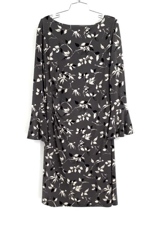 NWT Lauren Ralph Lauren Women&#39;s Slate Leaf Print Ruched Sheath Dress - Size 16