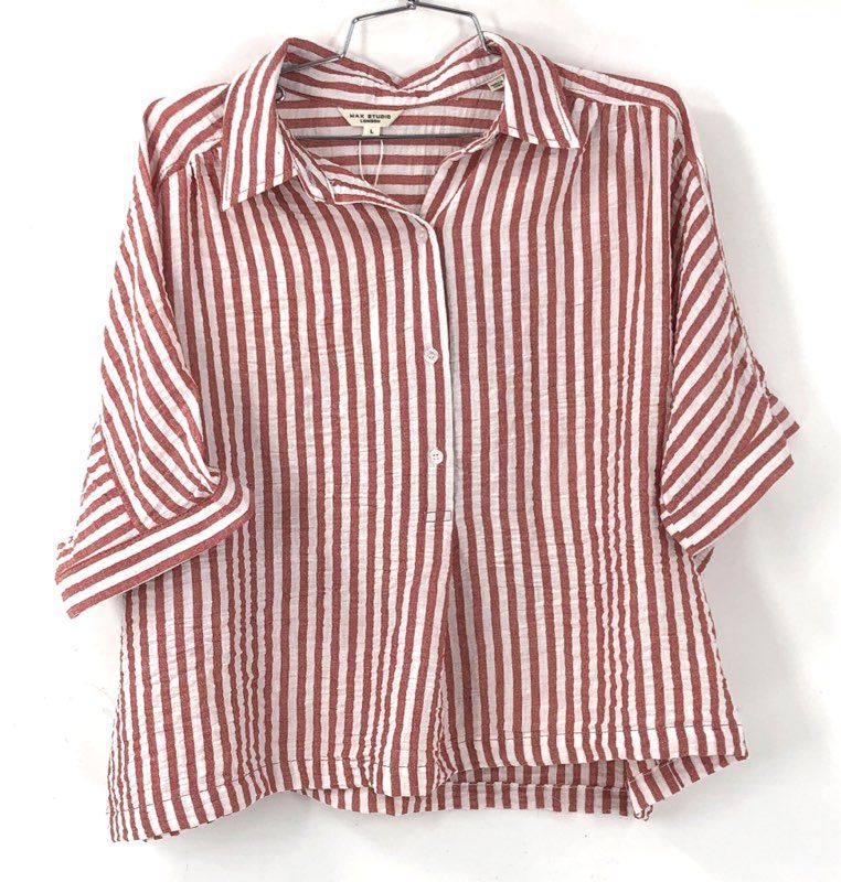 NWT Max Studio Women's Red White Button-Up Shirt - Size L