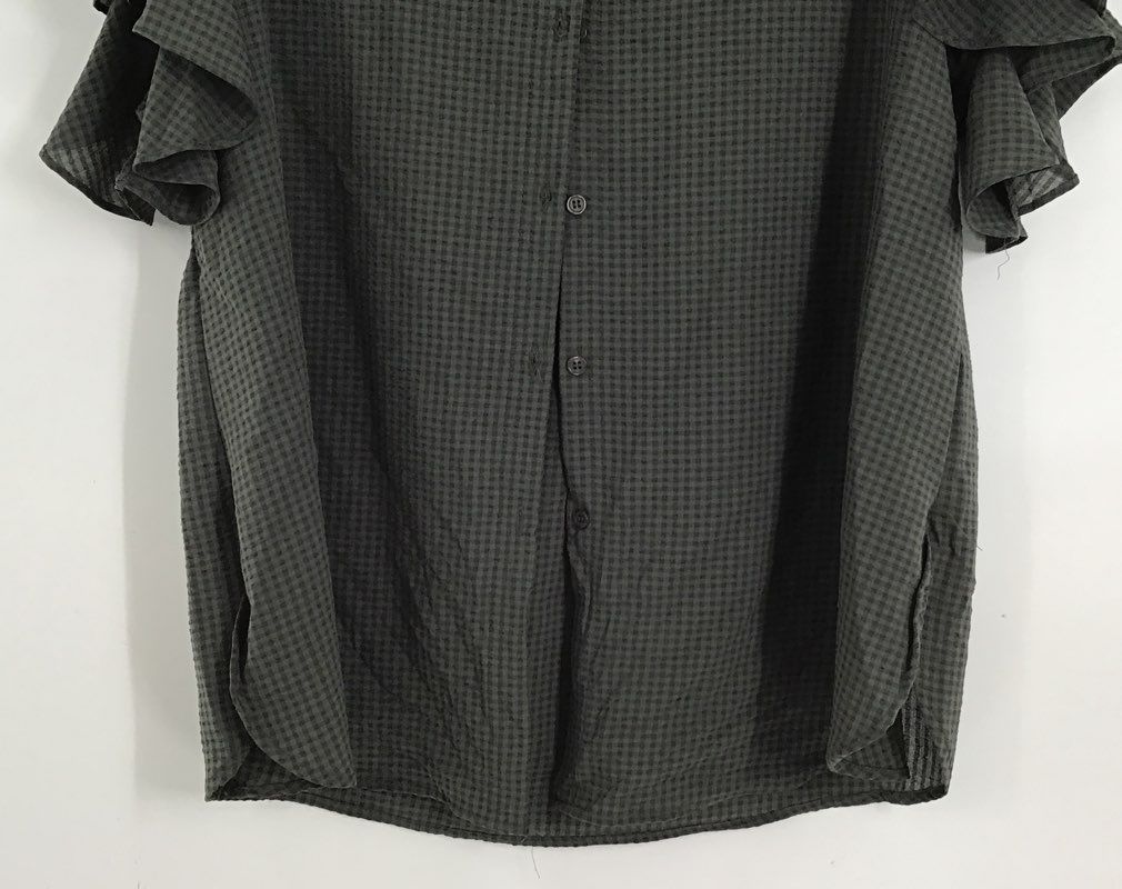 NWT Max Studio Women&#39;s Gray Check Flutter Sleeve Button-Up Shirt - Size 1X