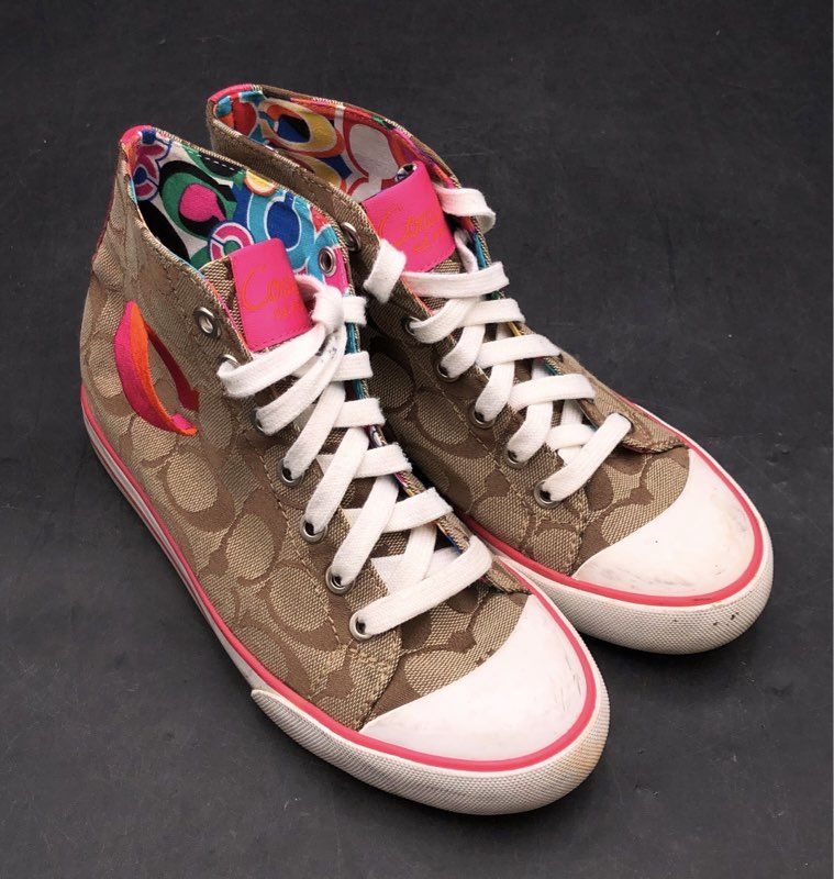 Coach Boni Signature Canvas Birch High Top Sneakers Women's Size 5.5