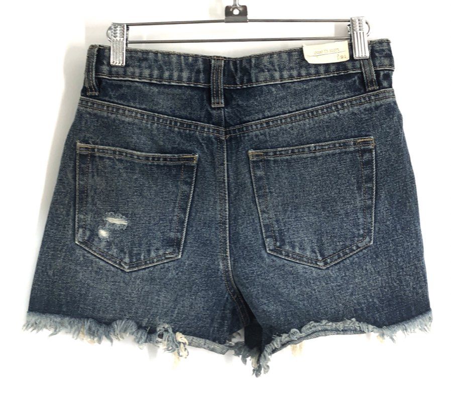 (ban-jara) Women's Blue Distressed Denim Shorts High Rise Frayed Hems Sz 1/24