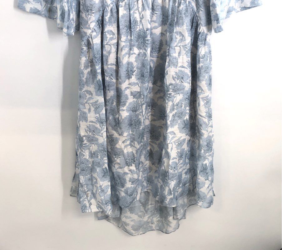 Vince Women's Blue White Floral Rayon V-Neck High-Low Cut-Out Back Dress L NWT