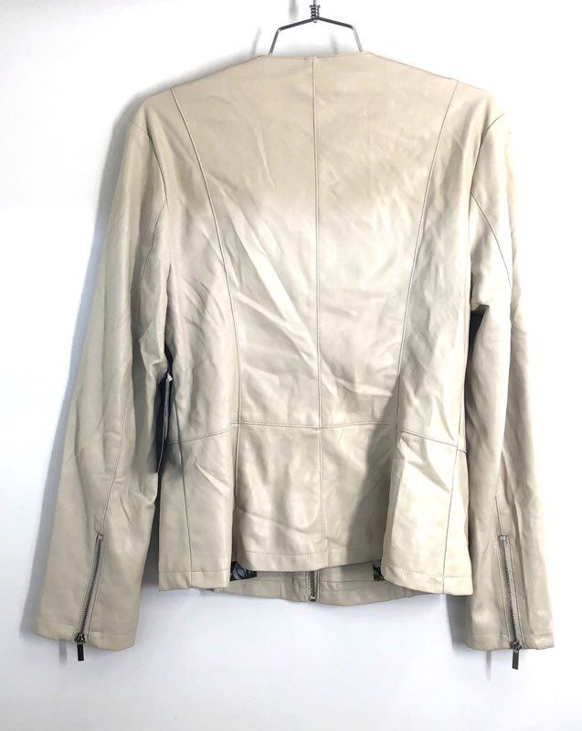 Bagatelle Collection Women's Off White Faux Leather Floral Zip Jacket Sz M