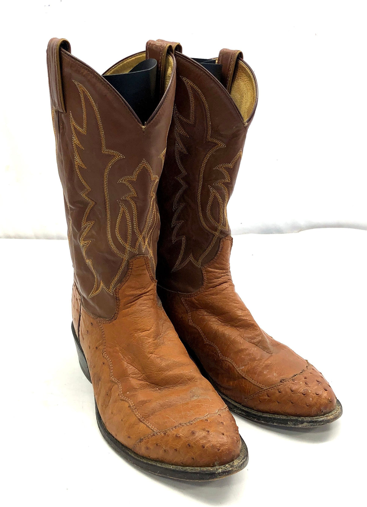 Tony Lama Brown Ostrich Leather Western Cowboy Boots USA Made Size 11 D