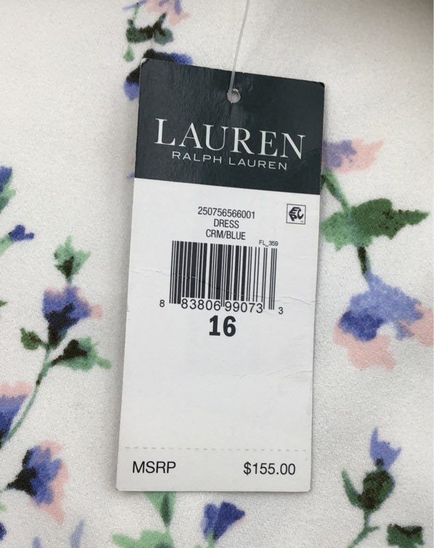 NWT Lauren Ralph Lauren Women&#39;s Cream Blue Floral Mini Dress - Size 16