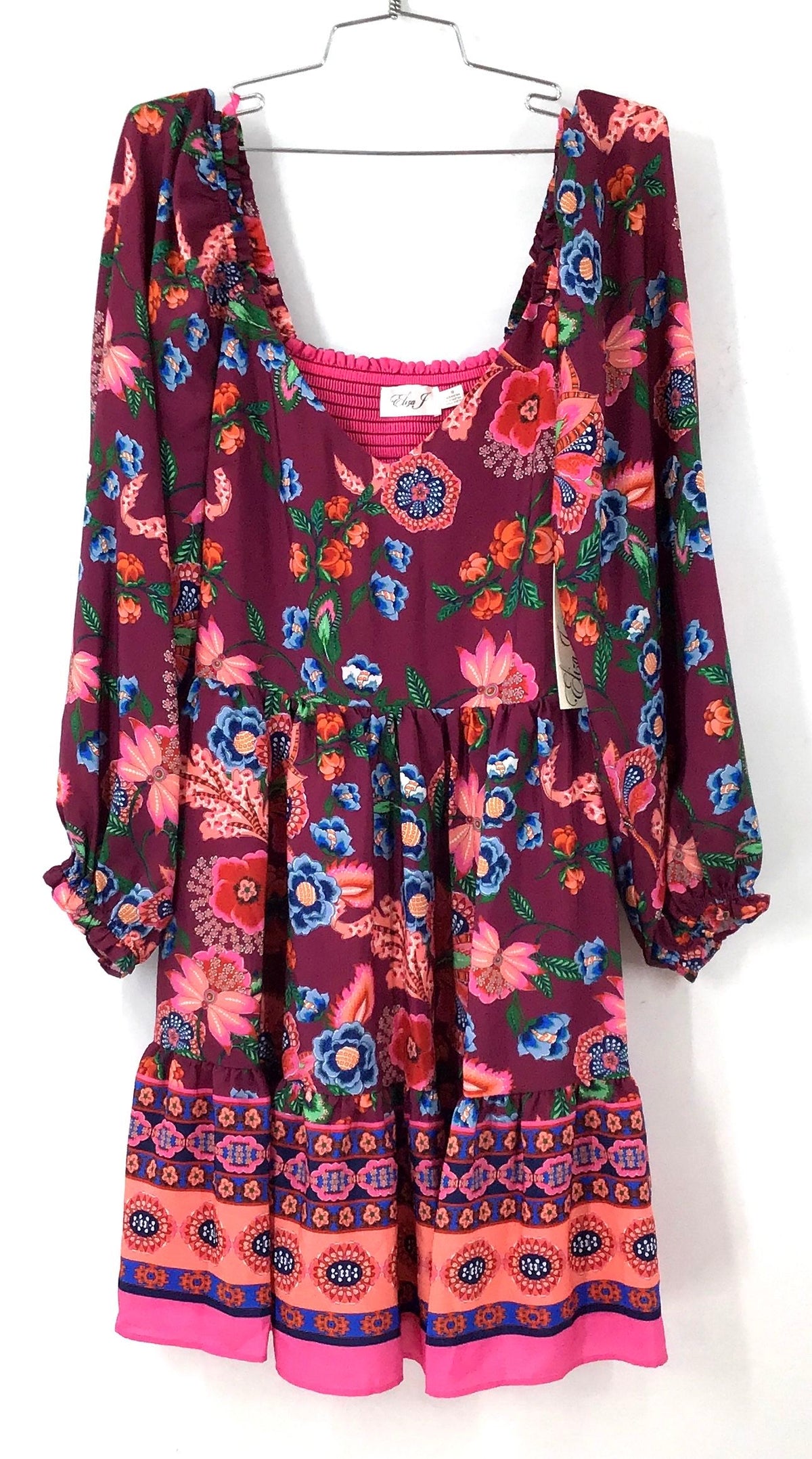 NWT Eliza J Women's Burgundy Floral Mini Dress - Size 10