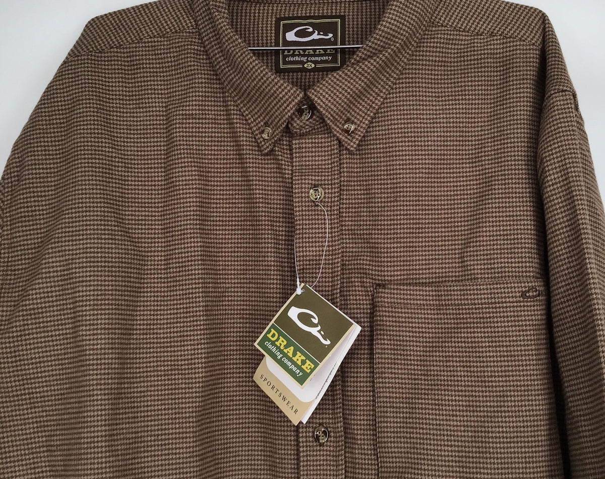 NWT Drake Men&#39;s Brown Houndstooth Button-Down Shirt - Size 2X