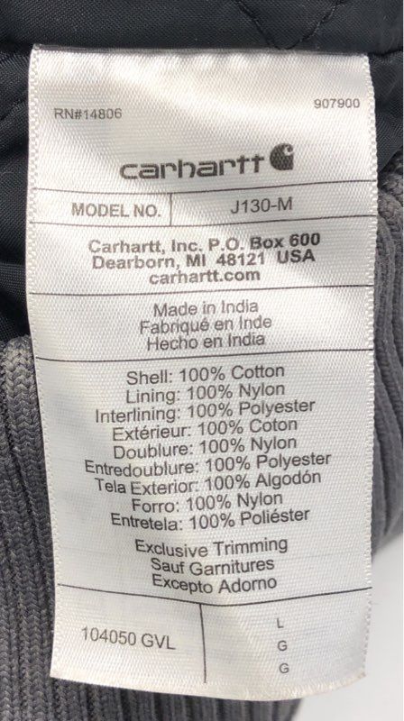 Carhartt Men's J130-M Loose Fit Washed Duck Insulated Active Jac Gray Size L