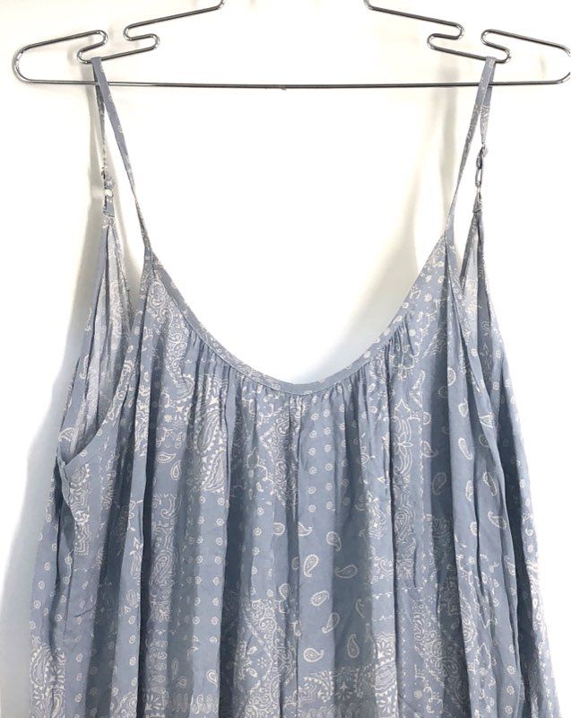 Final Touch Women's Blue Paisley Boho Spaghetti Strap Jumpsuit Romper Size M
