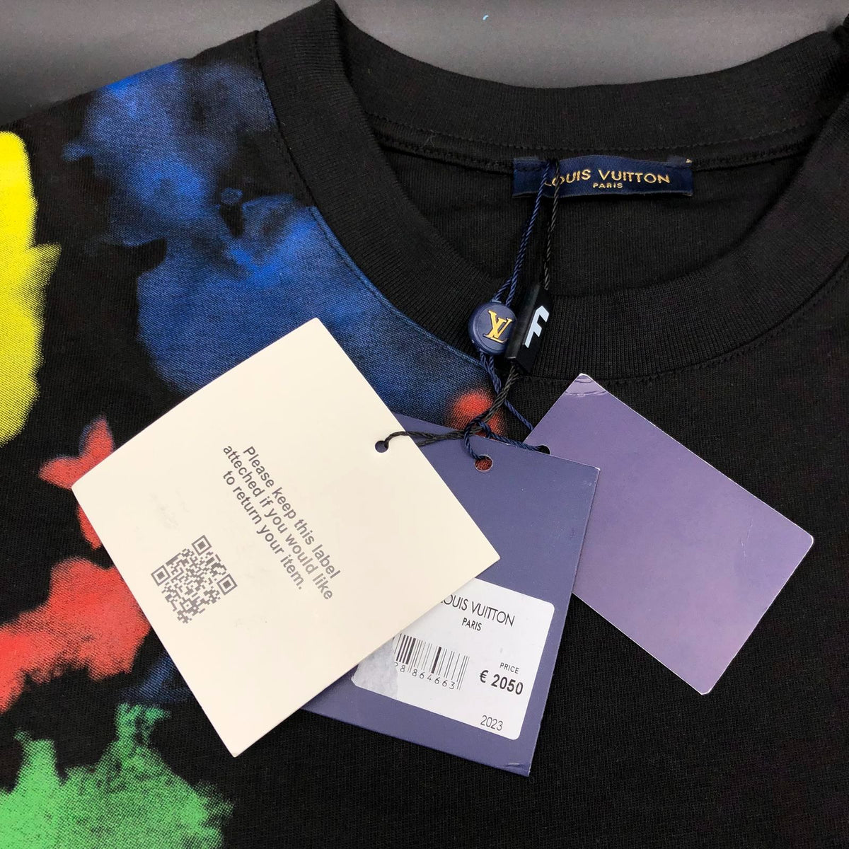 NWT Louis Vuitton Inspired Men's Black/Multicolor Splash Print T-Shirt - Sz 2XL