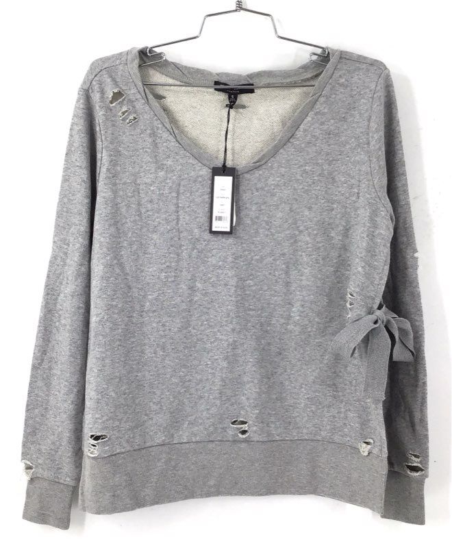 NWT Romeo & Juliet Couture Gray Distressed Side Tie Sweatshirt Pullover Womens S