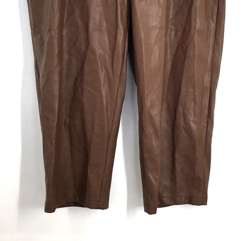 Marc New York Women's Brown Faux Leather Belted Straight Leg Pants Sz 14