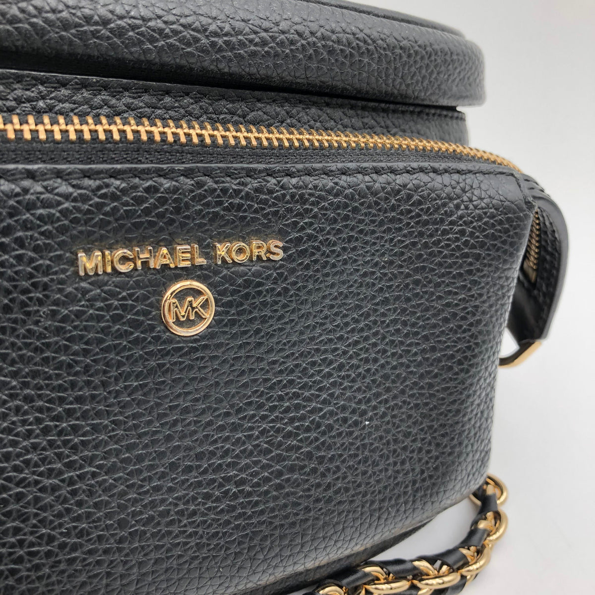 Michael Kors Black Pebbled Leather Cooper Fanny Pack Belt Bag Gold Hardware COA