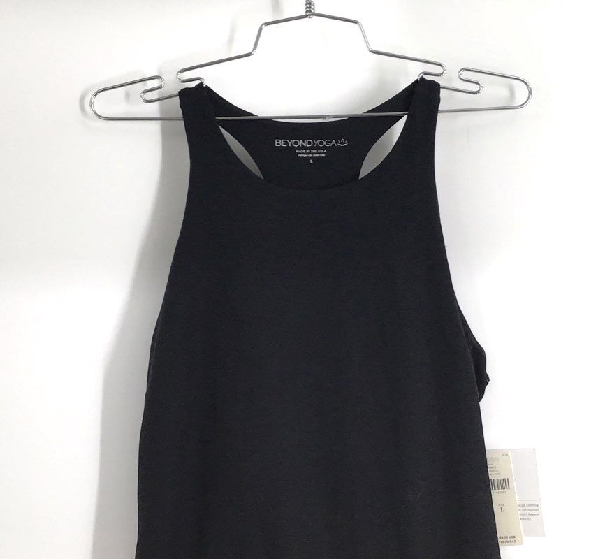 Beyond Yoga Women's Black Racerback Ruffle Activewear Mini Dress Sz L NWT