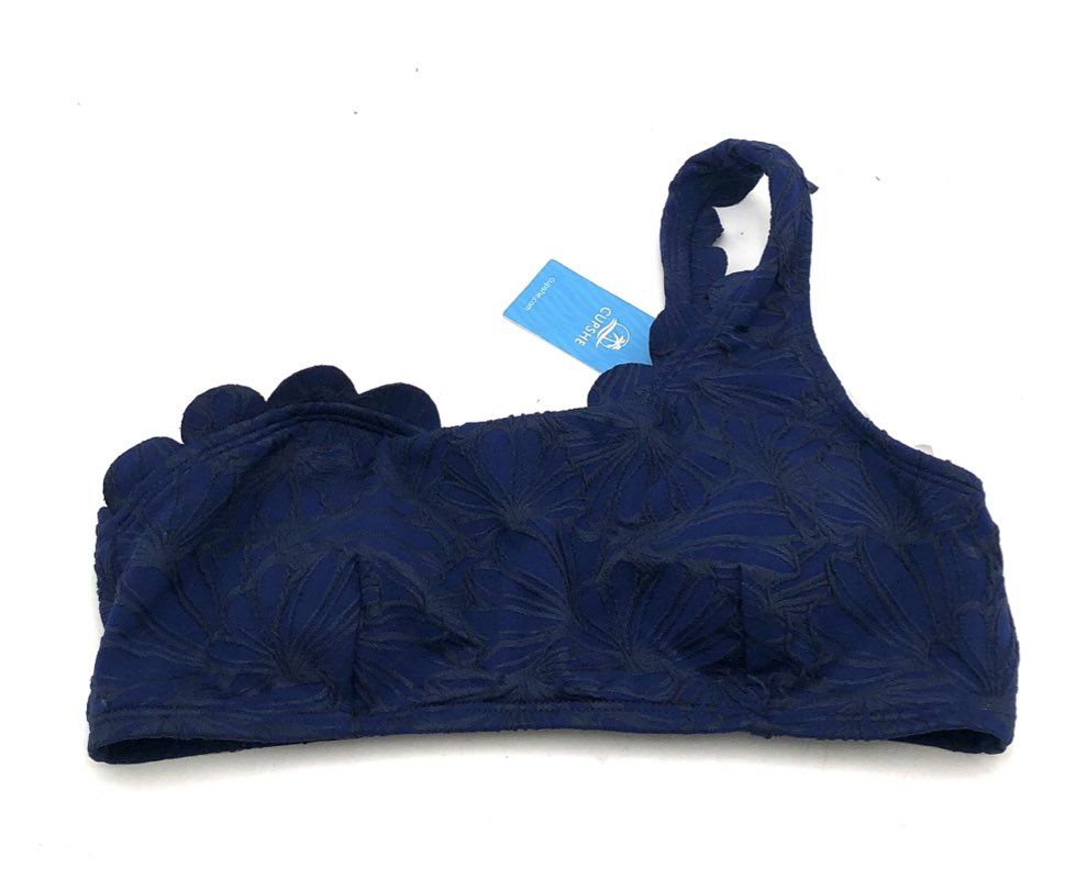Cupshe Women's Navy Blue One Shoulder Scalloped Floral Textured Bikini Set NWT S