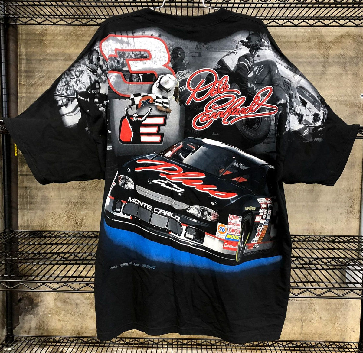 Vintage 90s Dead Stock NASCAR Dale Earnhardt Black All Over Print T-Shirt - 2XL