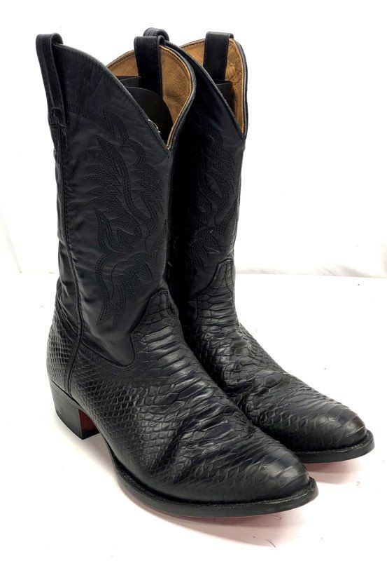 Vintage Rock'em Western Wear Black Snakeskin Leather Cowboy Boots Men's Size 12