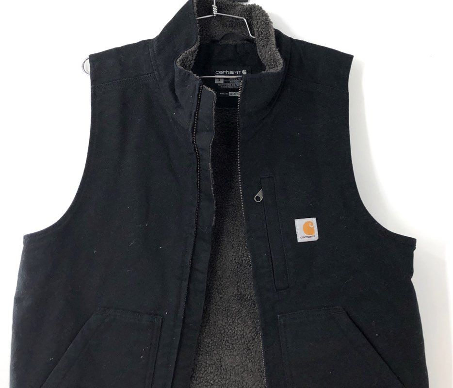 Carhartt Men's Washed Duck Sherpa Lined Vest Black Workwear Sz S