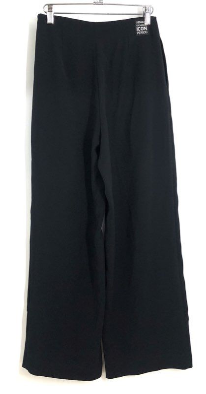 Armani Exchange Women's Black Icon Period Pleated Wide Leg Trousers Sz 2